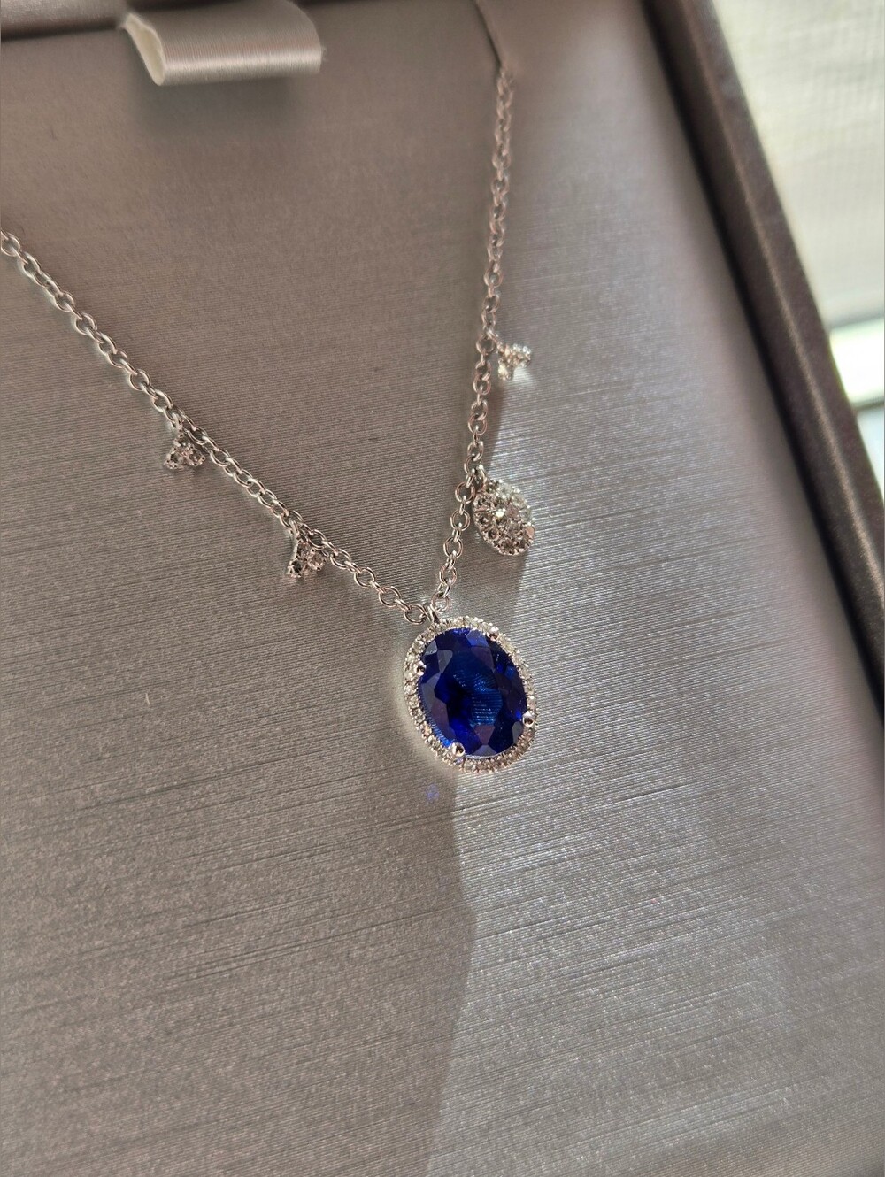 14K White Gold Diamond-Accented Sapphire Necklace